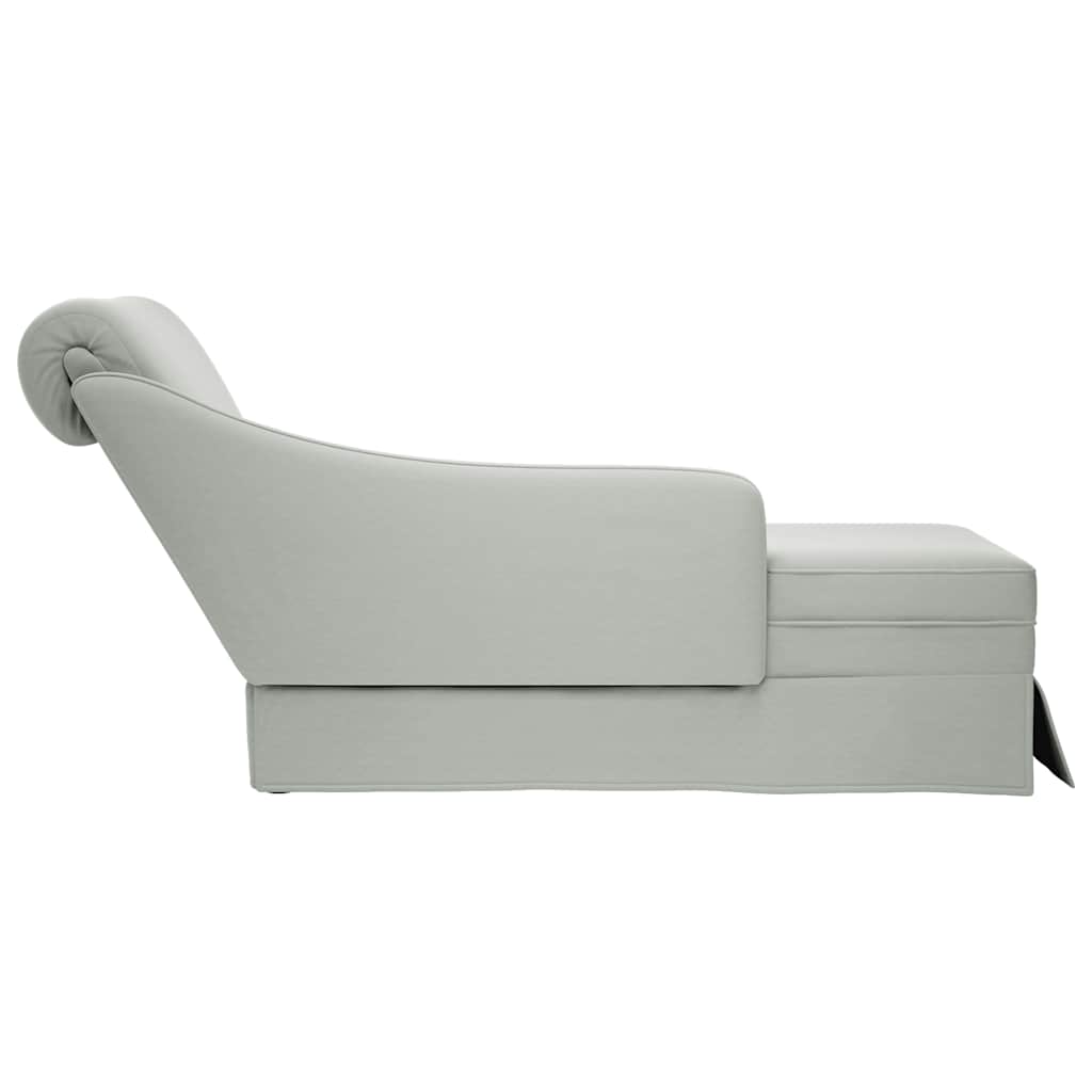 Fauteuil long et traversin accoudoir droit gris clair velours