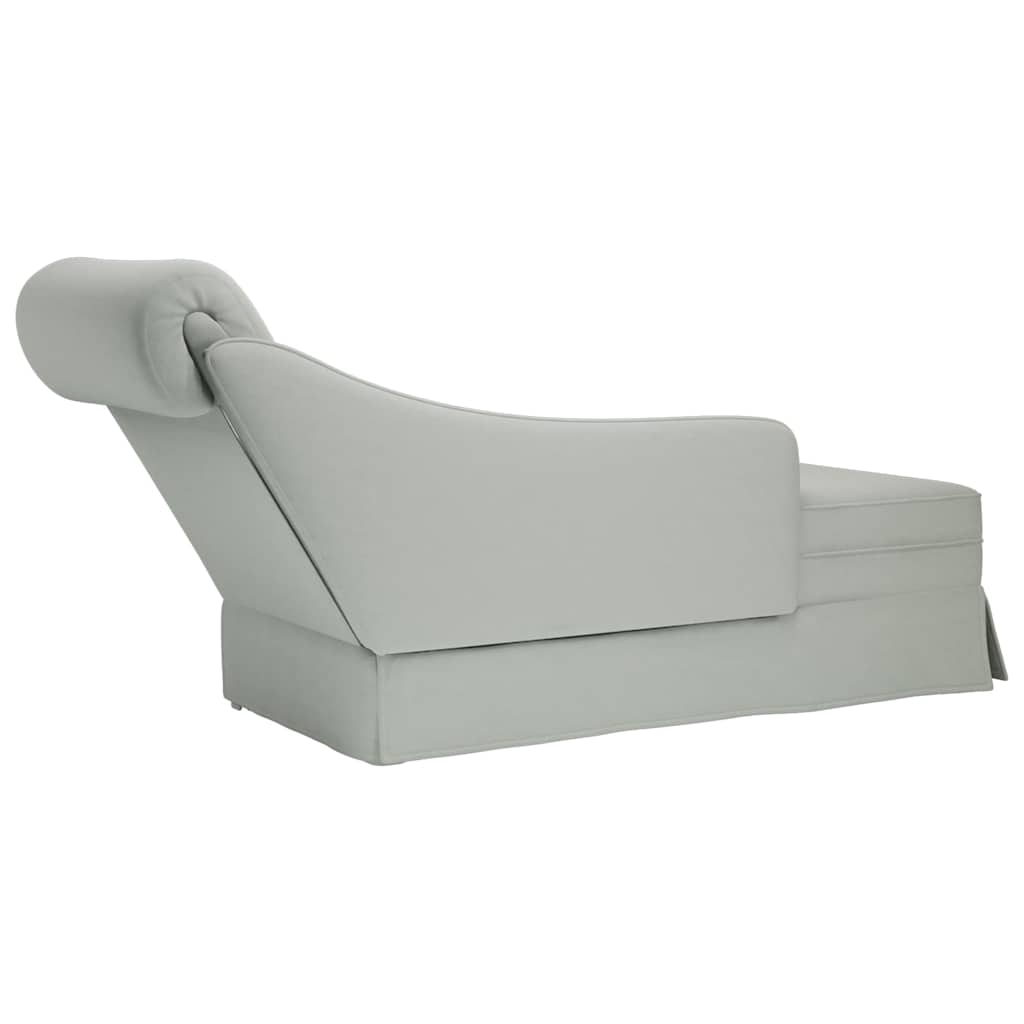 Fauteuil long et traversin accoudoir droit gris clair velours