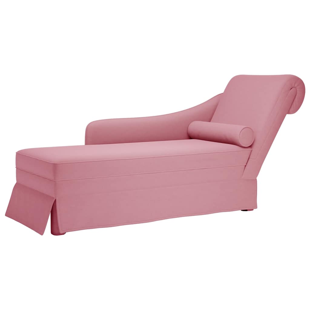 Fauteuil long avec traversin et accoudoir droit rose velours - XIOS