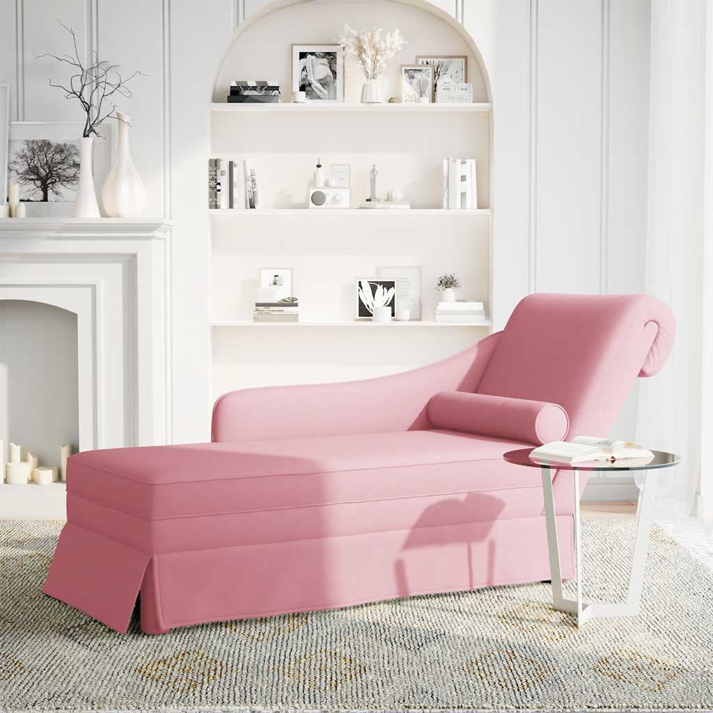 Fauteuil long avec traversin et accoudoir droit rose velours - XIOS