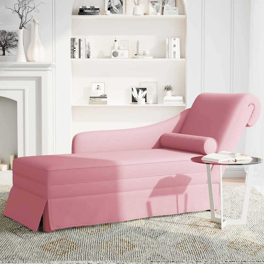 Fauteuil long avec traversin et accoudoir droit rose velours - XIOS