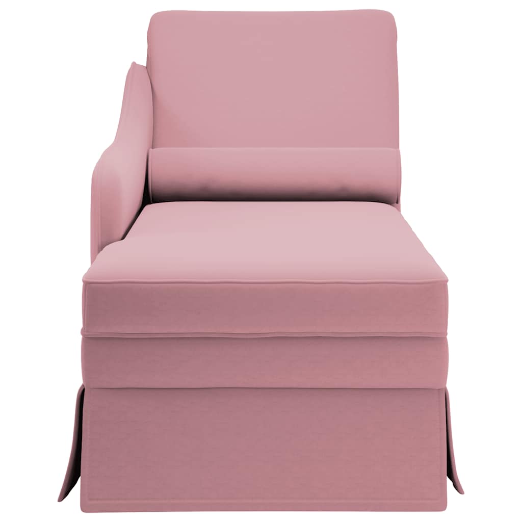 Fauteuil long avec traversin et accoudoir droit rose velours - XIOS