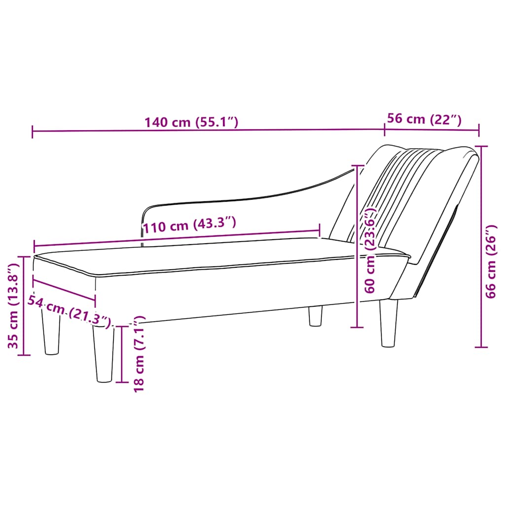 Fauteuil long avec accoudoir droit bleu velours