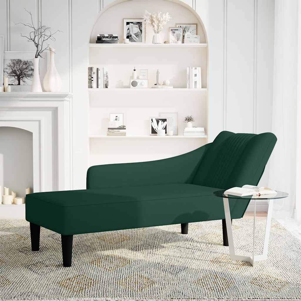 Fauteuil long avec accoudoir droit vert foncé velours