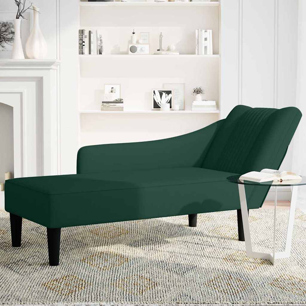 Fauteuil long avec accoudoir droit vert foncé velours