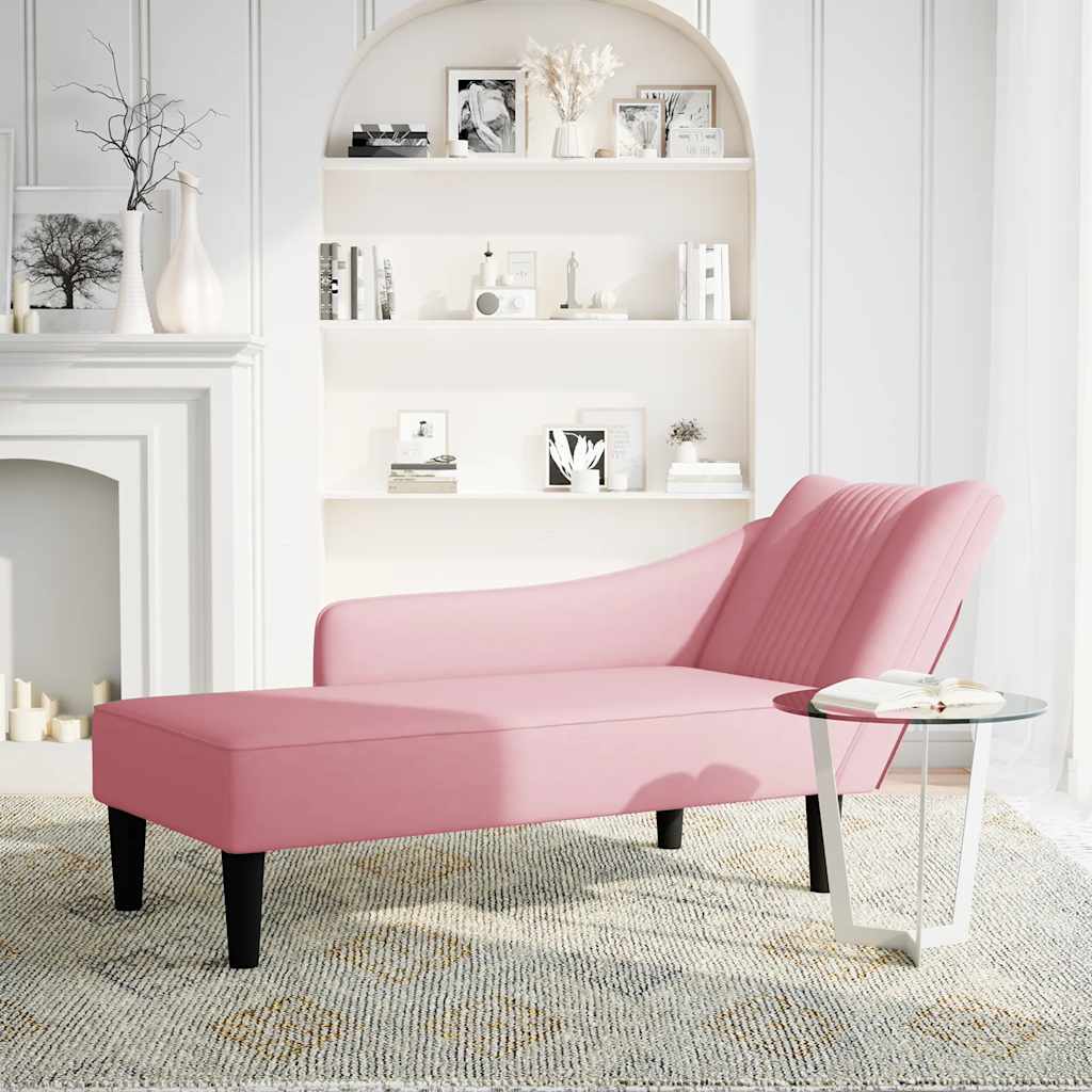 Fauteuil long avec accoudoir droit rose velours - XIOS