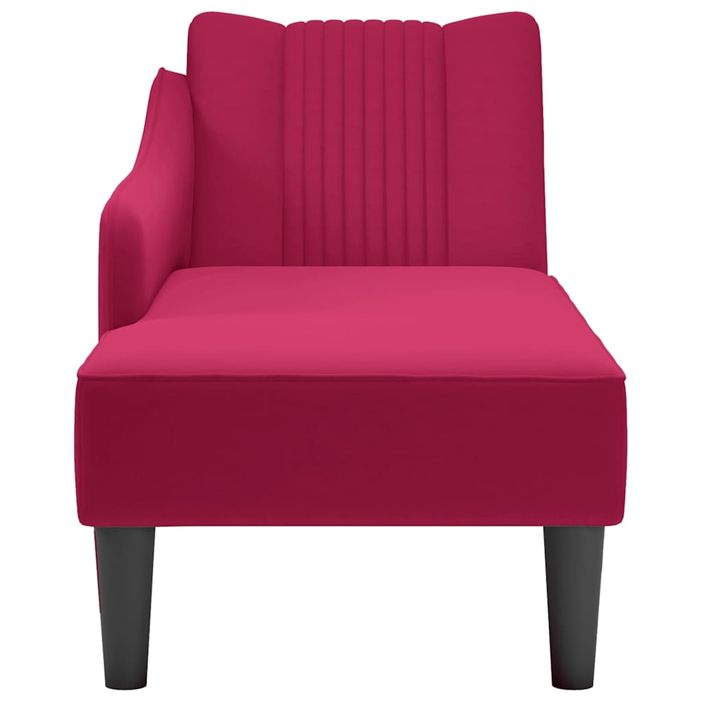 Fauteuil long avec accoudoir droit rouge bordeaux velours - XIOS