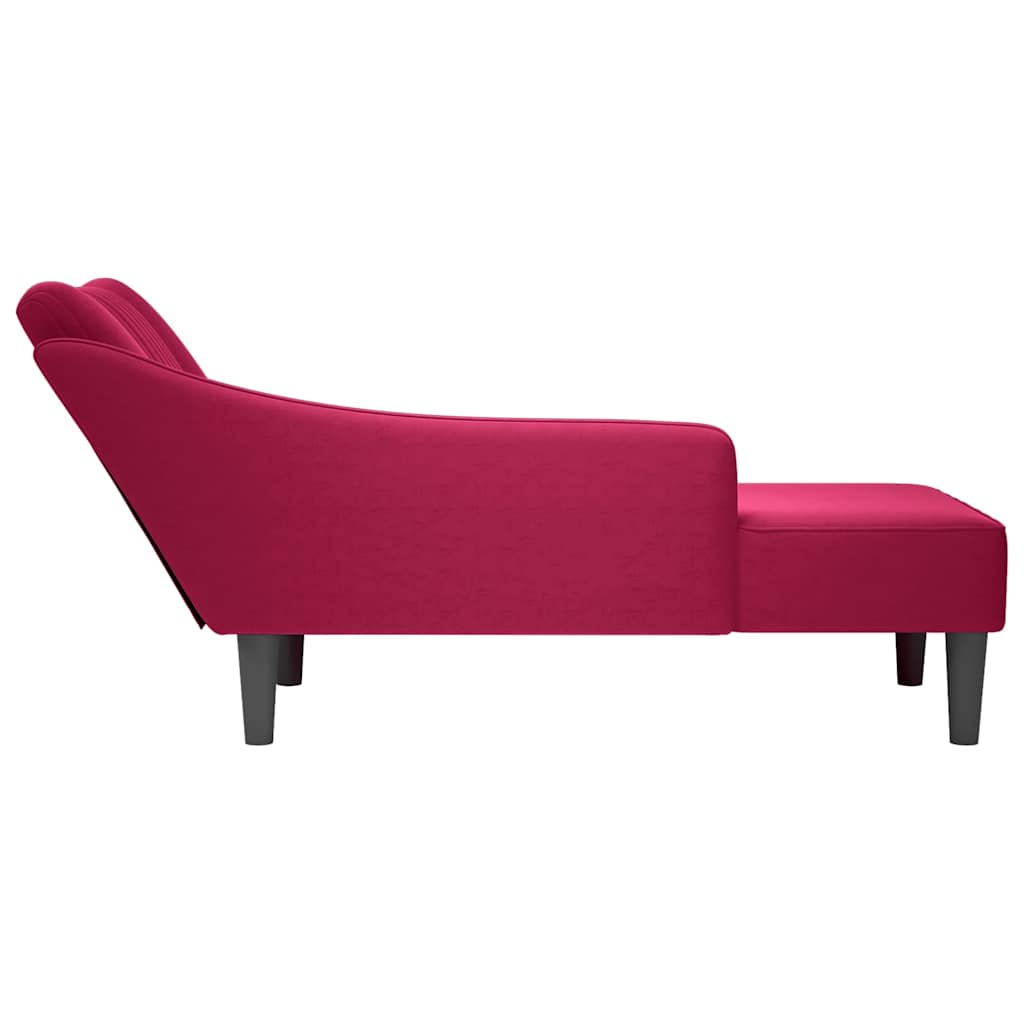 Fauteuil long avec accoudoir droit rouge bordeaux velours - XIOS