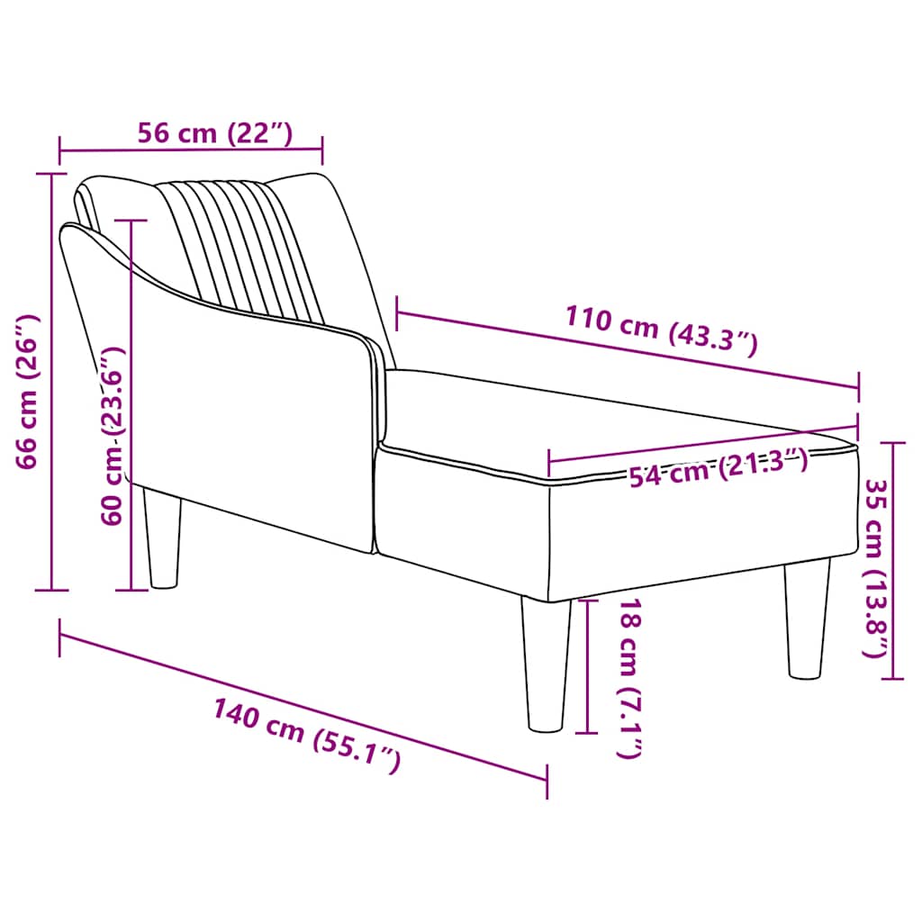 Fauteuil long avec accoudoir droit gris nuage tissu - XIOS