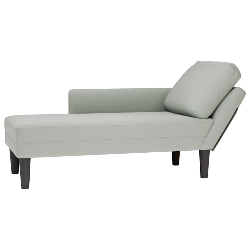 Fauteuil long et coussin et accoudoir droit gris clair velours - XIOS