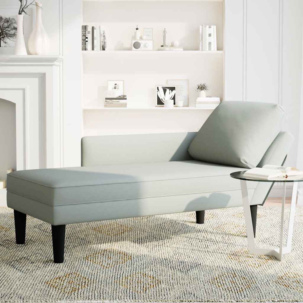 Fauteuil long et coussin et accoudoir droit gris clair velours - XIOS