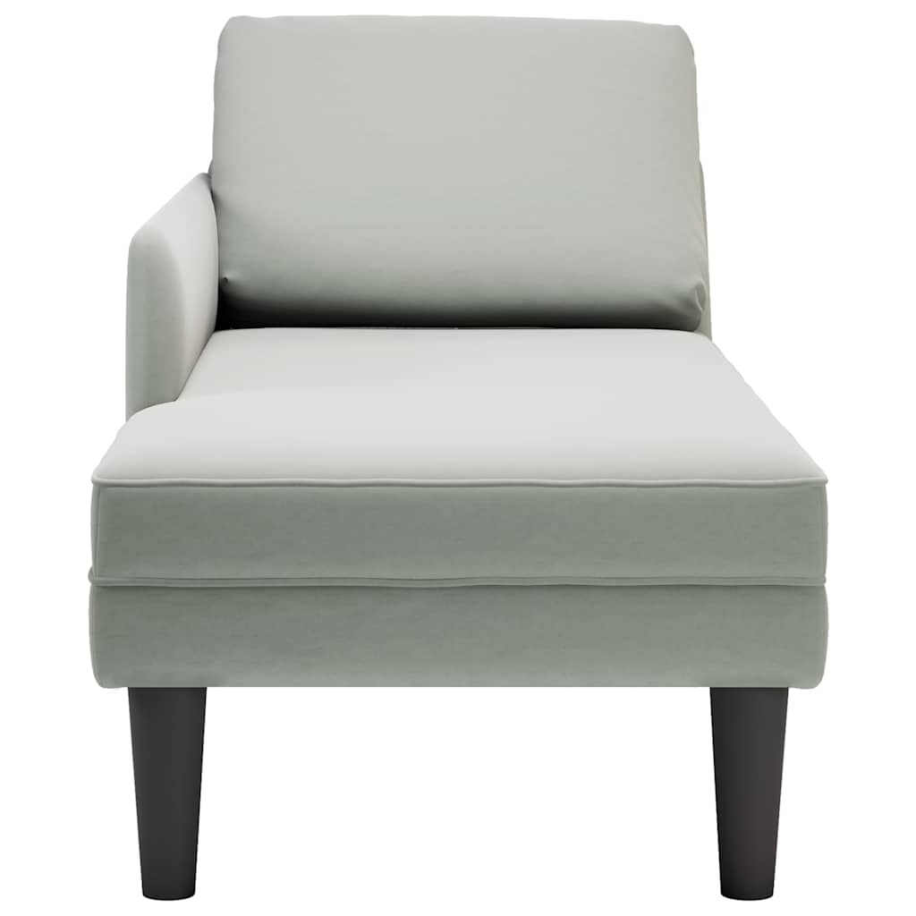 Fauteuil long et coussin et accoudoir droit gris clair velours - XIOS