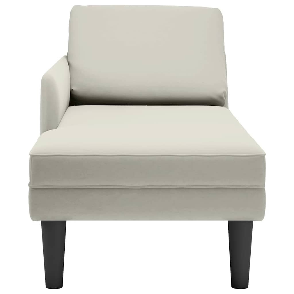 Fauteuil long avec coussin et accoudoir droit crème velours - XIOS