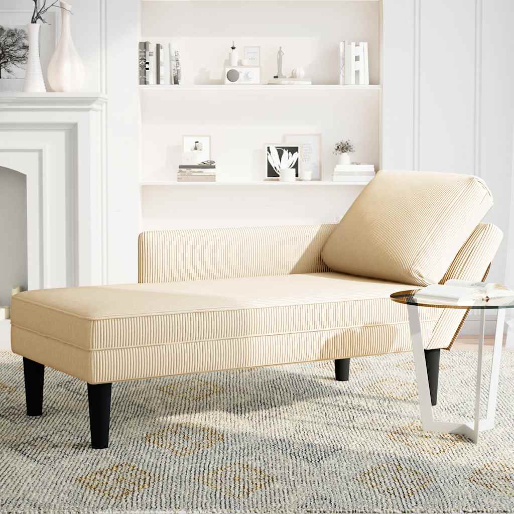 Chaise longue avec coussin crème tissu en velours côtelé - XIOS