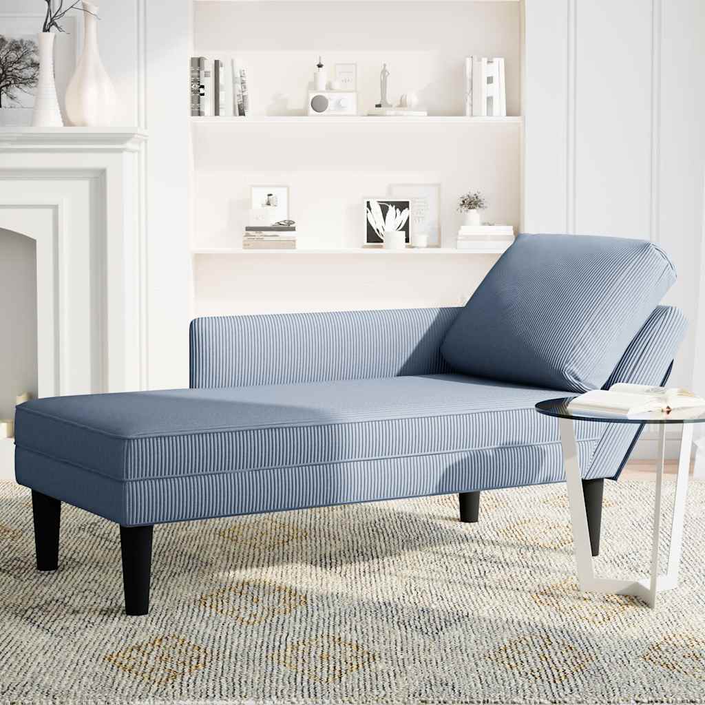 Chaise longue avec coussin bleu tissu en velours côtelé - XIOS