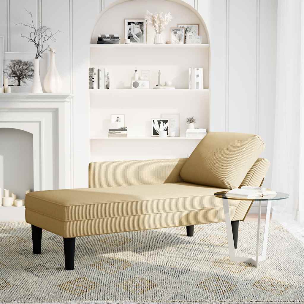 Chaise longue avec coussin tissu en velours côtelé gris-vert - XIOS