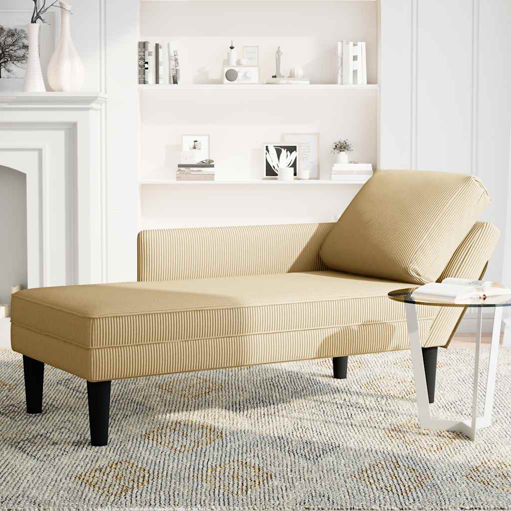 Chaise longue avec coussin tissu en velours côtelé gris-vert - XIOS