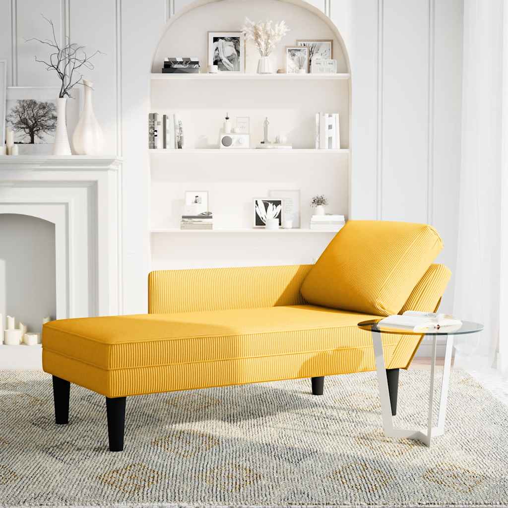 Chaise longue avec coussin jaune clair tissu en velours côtelé - XIOS