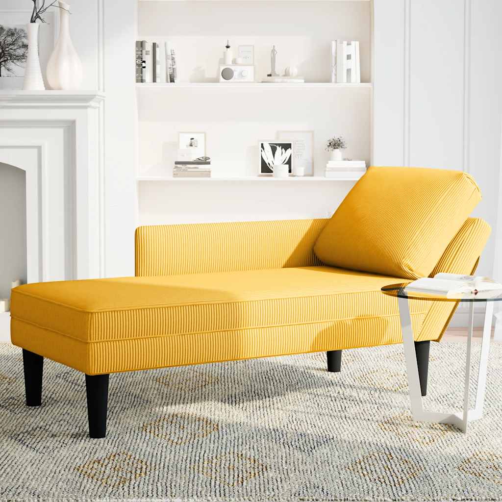Chaise longue avec coussin jaune clair tissu en velours côtelé - XIOS