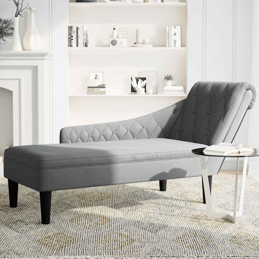 Fauteuil long avec coussin et accoudoir droit gris clair tissu - XIOS