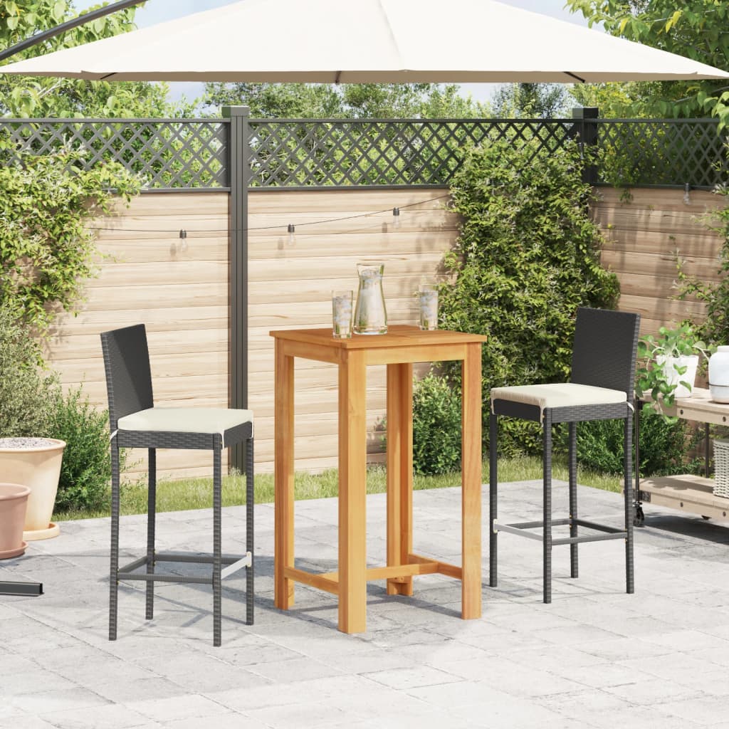 Ensemble de bar de jardin 3 pcs noir bois massif acacia rotin - XIOS