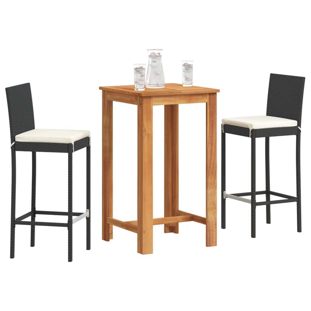 Ensemble de bar de jardin 3 pcs noir bois massif acacia rotin - XIOS