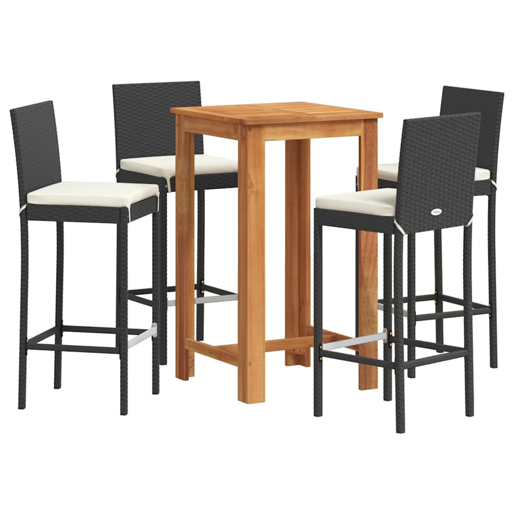 Ensemble de bar de jardin 5 pcs noir bois massif acacia rotin - XIOS