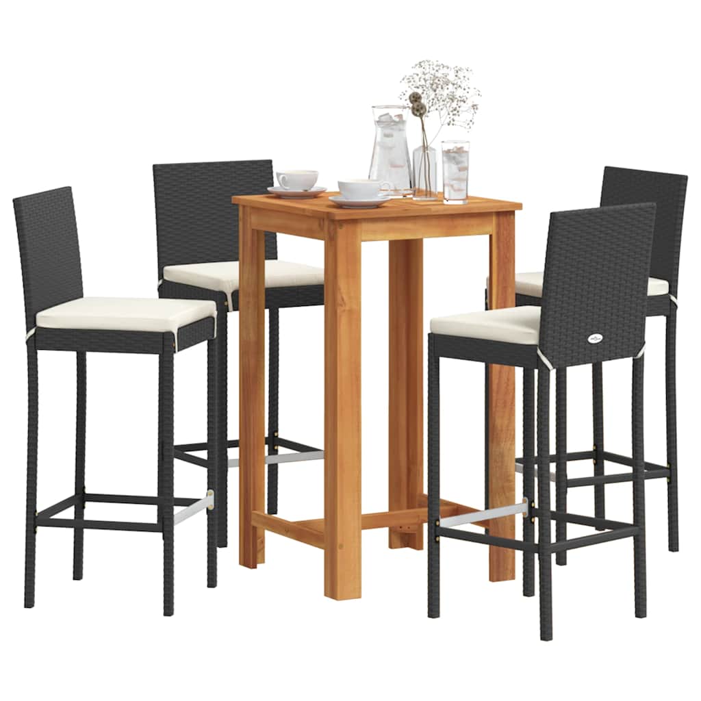 Ensemble de bar de jardin 5 pcs noir bois massif acacia rotin - XIOS