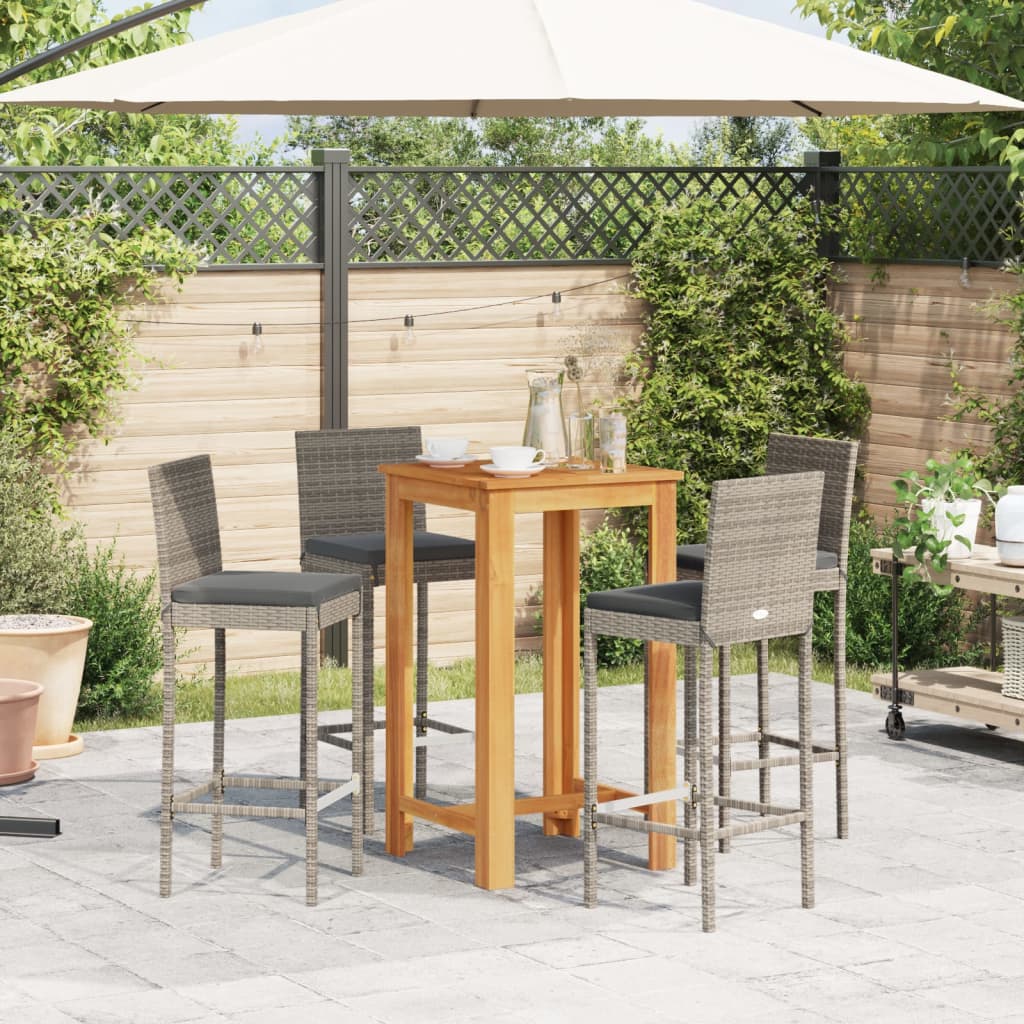 Ensemble de bar de jardin 5 pcs gris bois massif acacia rotin - XIOS
