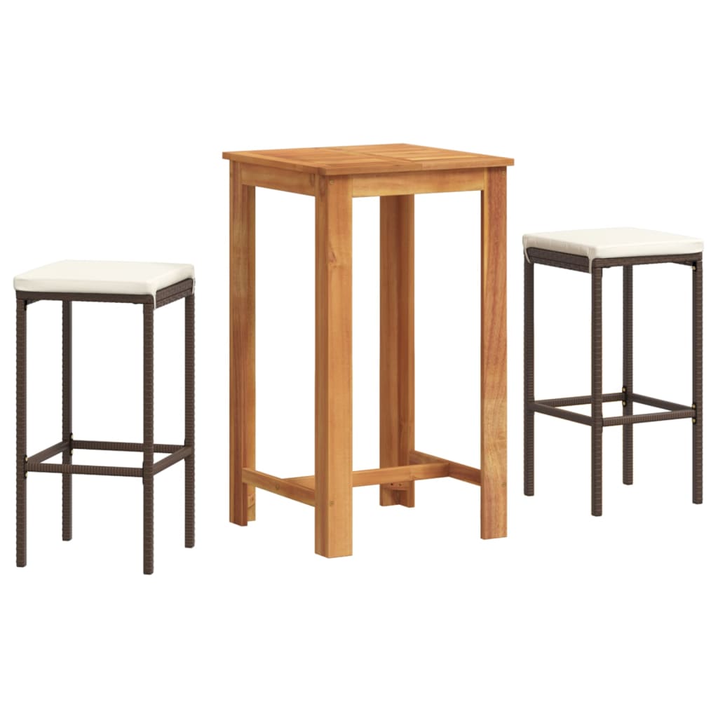Ensemble de bar de jardin 3 pcs marron bois massif acacia rotin - XIOS