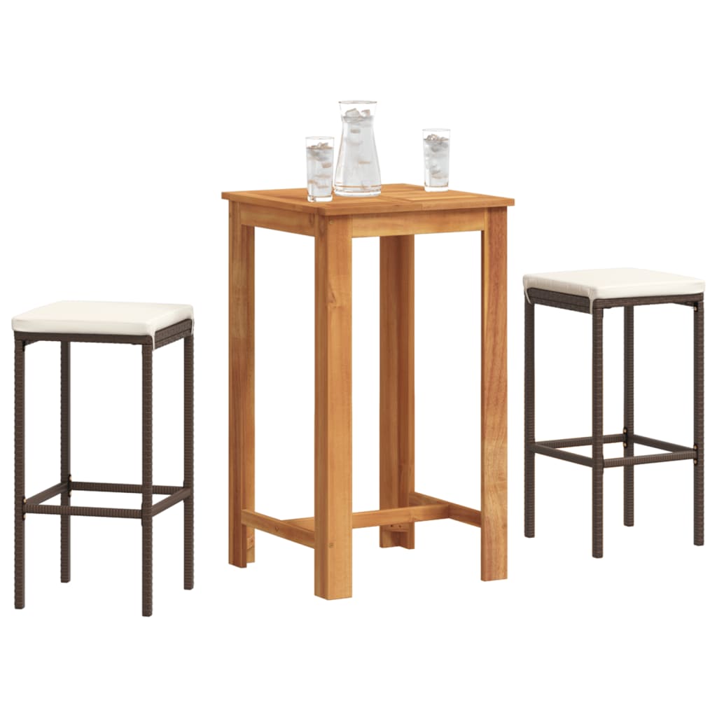 Ensemble de bar de jardin 3 pcs marron bois massif acacia rotin - XIOS