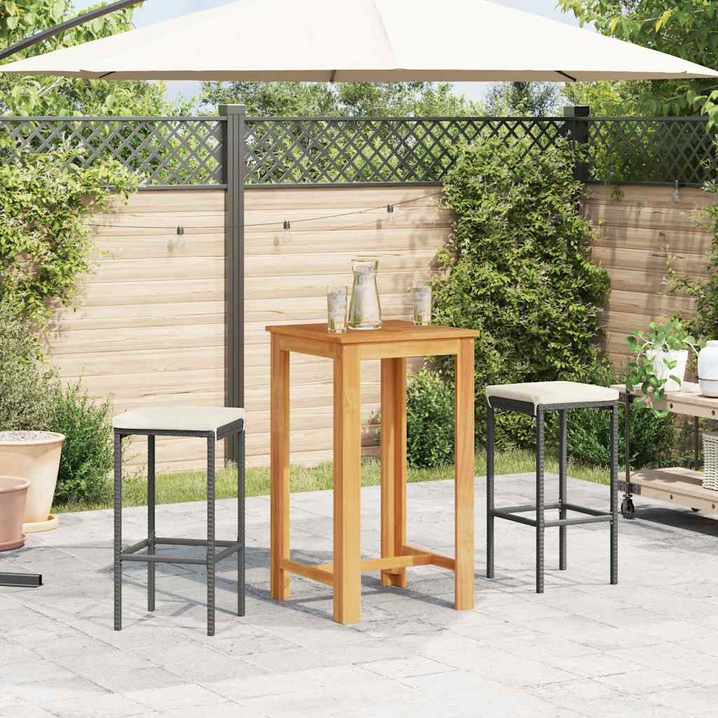Ensemble de bar de jardin 3 pcs noir bois massif acacia rotin