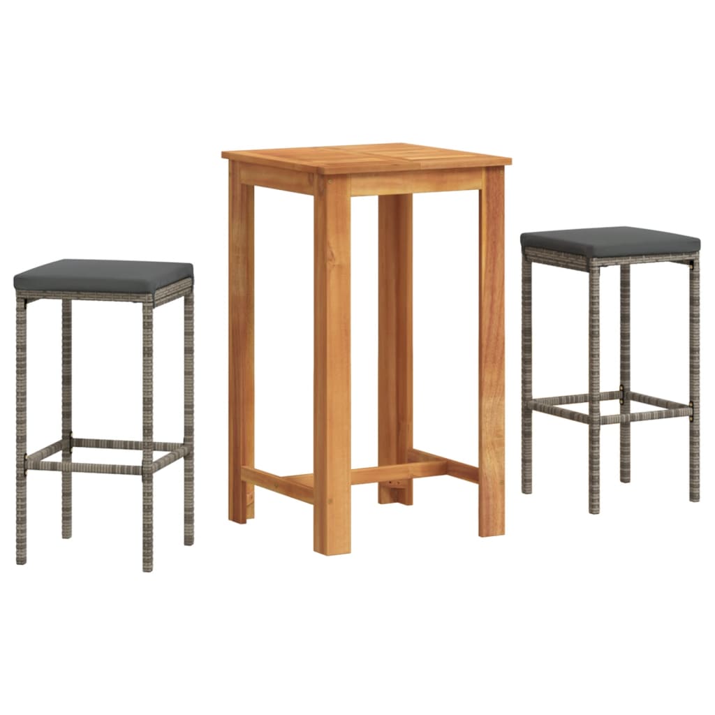 Ensemble de bar de jardin 3 pcs gris bois massif acacia rotin - XIOS