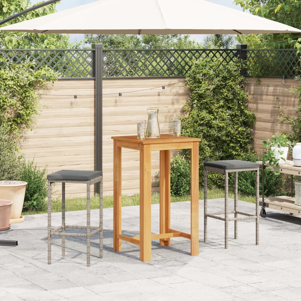 Ensemble de bar de jardin 3 pcs gris bois massif acacia rotin - XIOS
