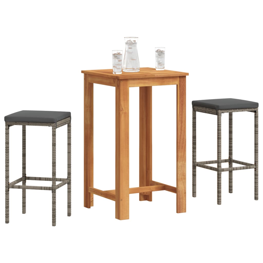 Ensemble de bar de jardin 3 pcs gris bois massif acacia rotin - XIOS