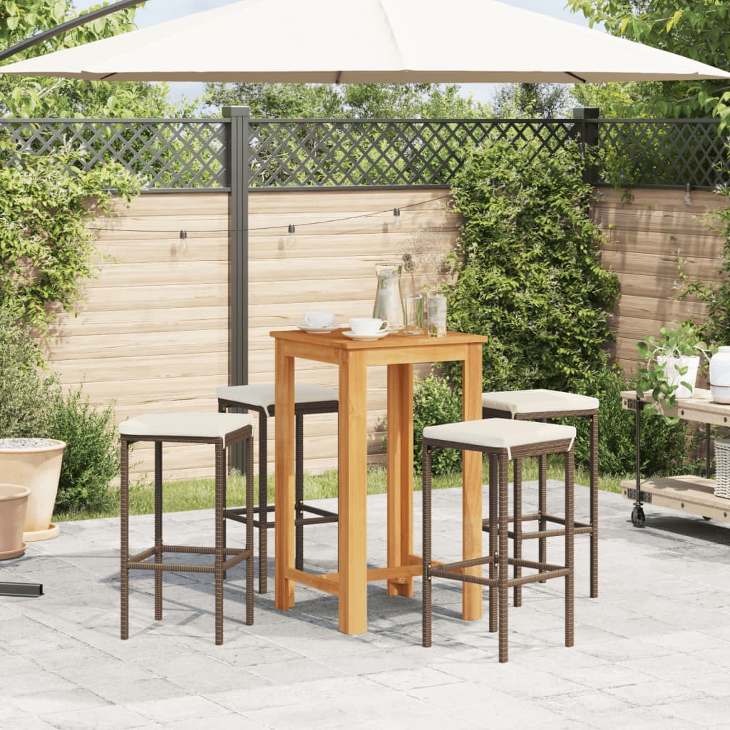 Ensemble de bar de jardin 5 pcs marron bois massif acacia rotin - XIOS
