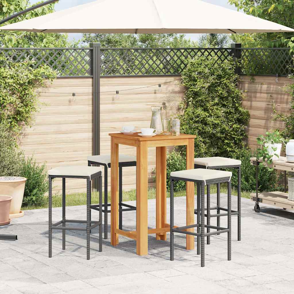 Ensemble de bar de jardin 5 pcs noir bois massif acacia rotin - XIOS