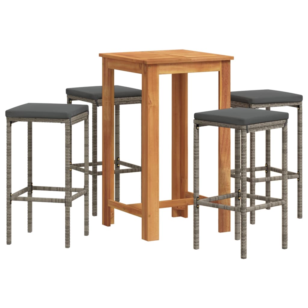 Ensemble de bar de jardin 5 pcs gris bois massif acacia rotin - XIOS