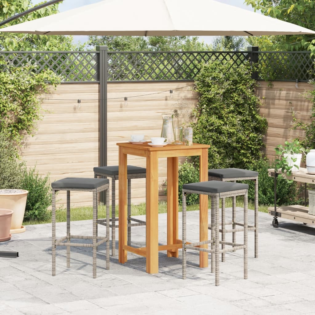 Ensemble de bar de jardin 5 pcs gris bois massif acacia rotin - XIOS