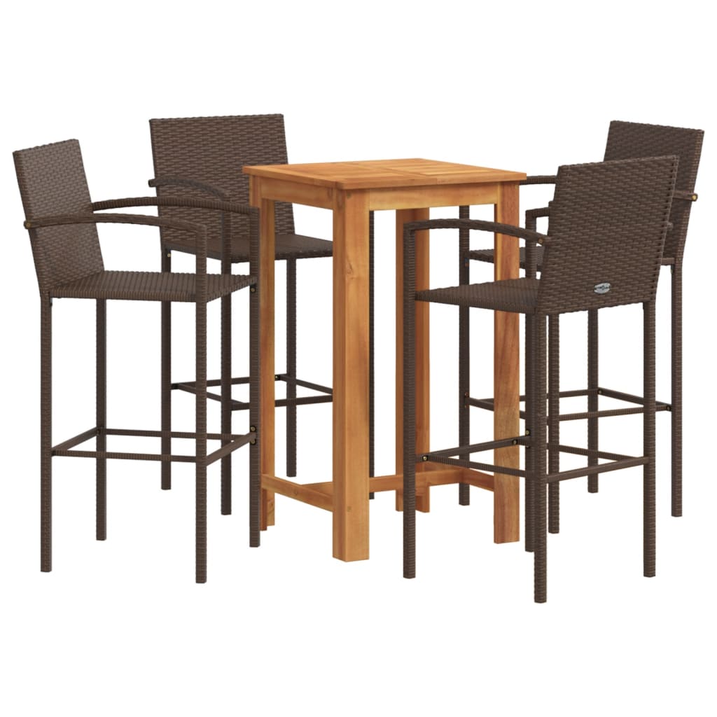 Ensemble de bar de jardin 5 pcs marron bois massif acacia rotin - XIOS
