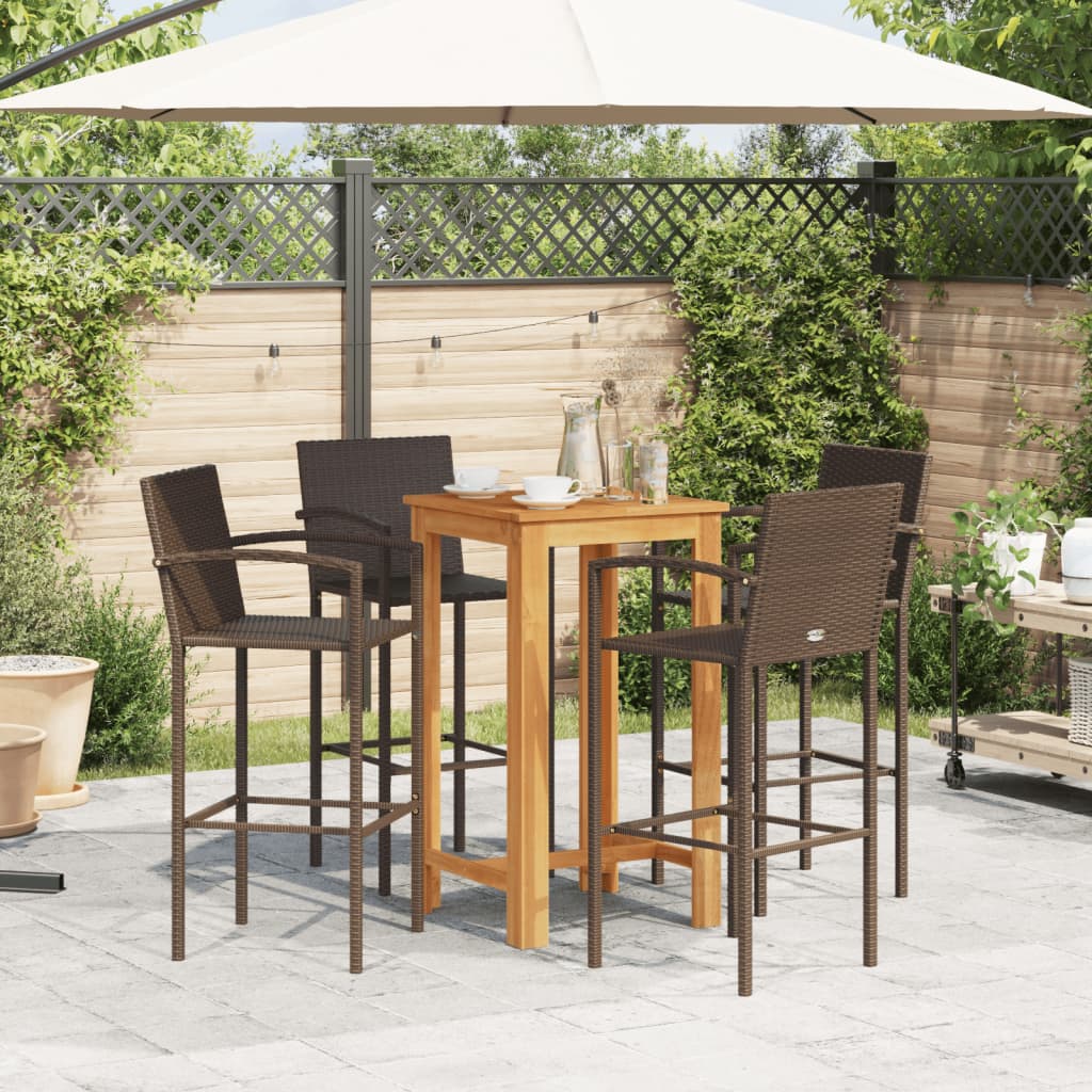 Ensemble de bar de jardin 5 pcs marron bois massif acacia rotin - XIOS