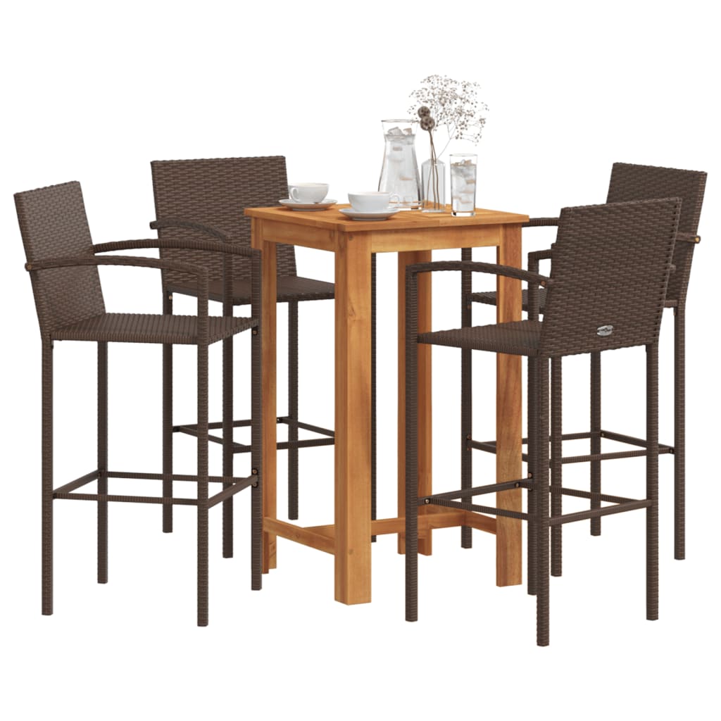 Ensemble de bar de jardin 5 pcs marron bois massif acacia rotin - XIOS