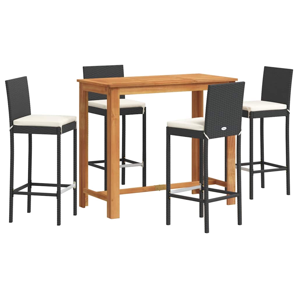 Ensemble de bar de jardin 5 pcs noir bois massif acacia rotin - XIOS