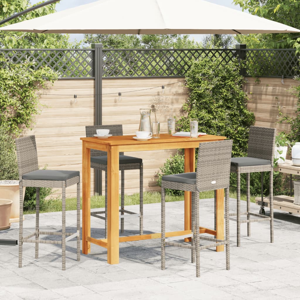 Ensemble de bar de jardin 5 pcs gris bois massif acacia rotin - XIOS