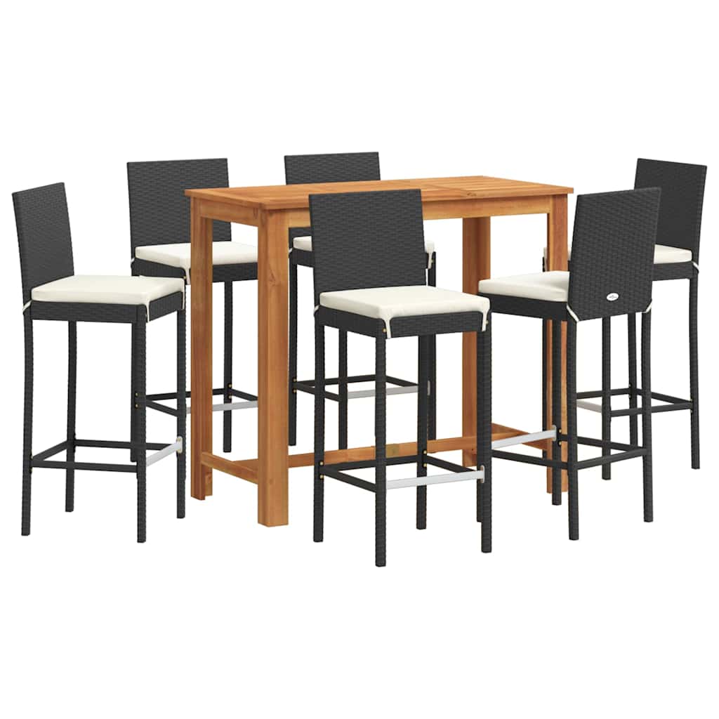 Ensemble de bar de jardin 7 pcs noir bois massif acacia rotin - XIOS