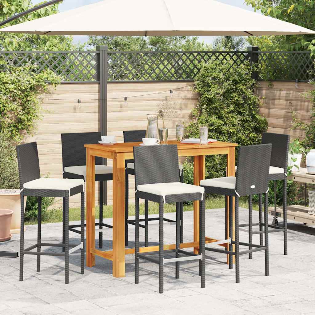 Ensemble de bar de jardin 7 pcs noir bois massif acacia rotin - XIOS