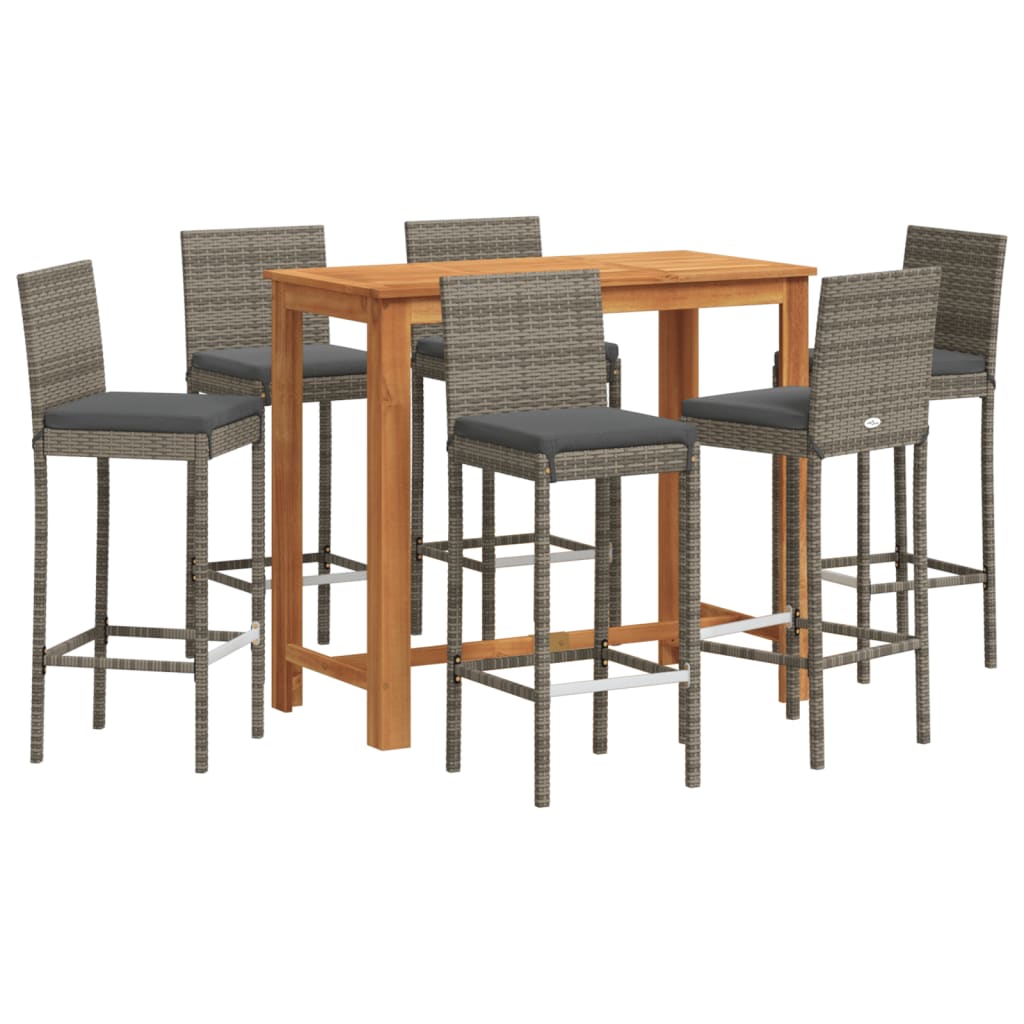 Ensemble de bar de jardin 7 pcs gris bois massif acacia rotin - XIOS