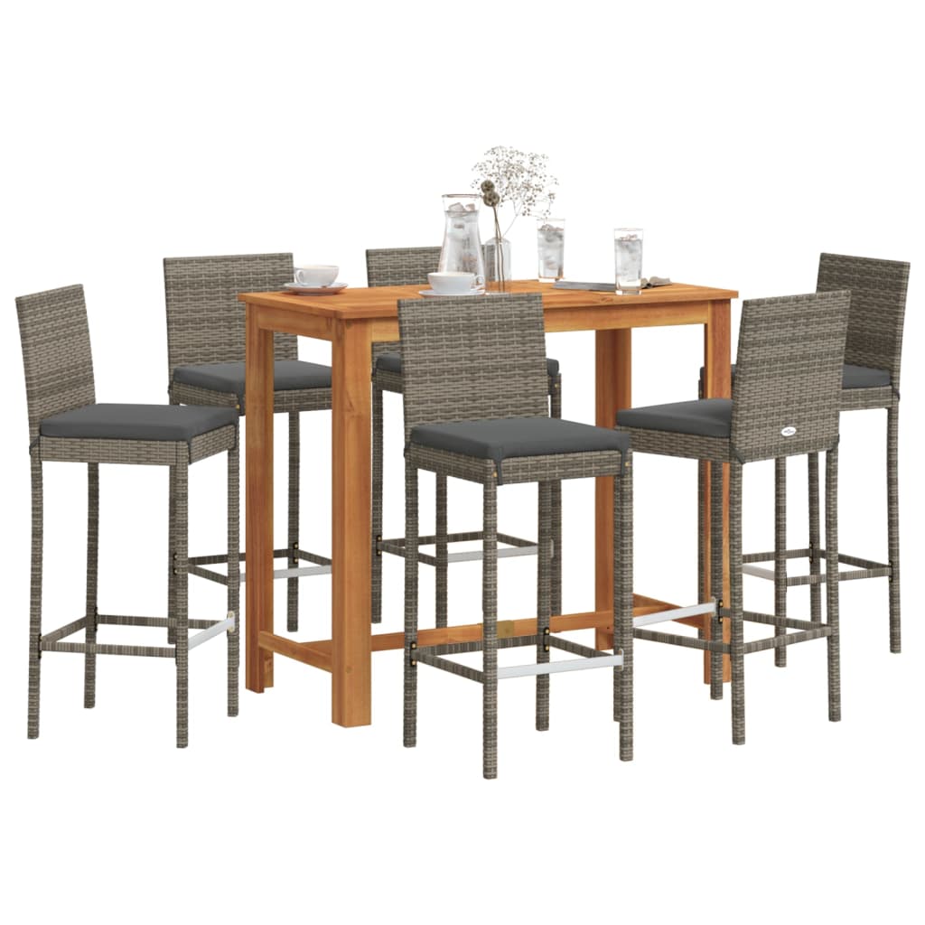 Ensemble de bar de jardin 7 pcs gris bois massif acacia rotin - XIOS