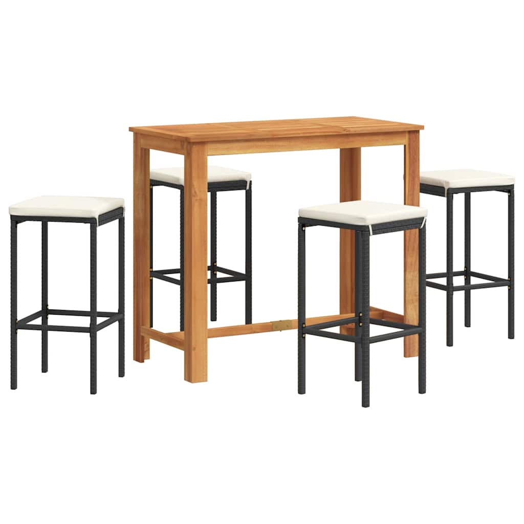Ensemble de bar de jardin 5 pcs noir bois massif acacia rotin - XIOS
