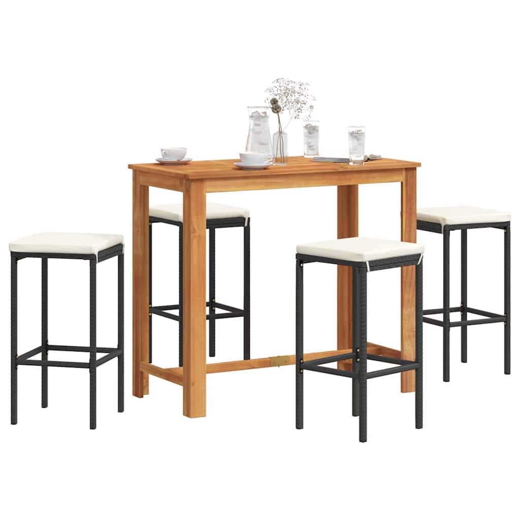 Ensemble de bar de jardin 5 pcs noir bois massif acacia rotin - XIOS